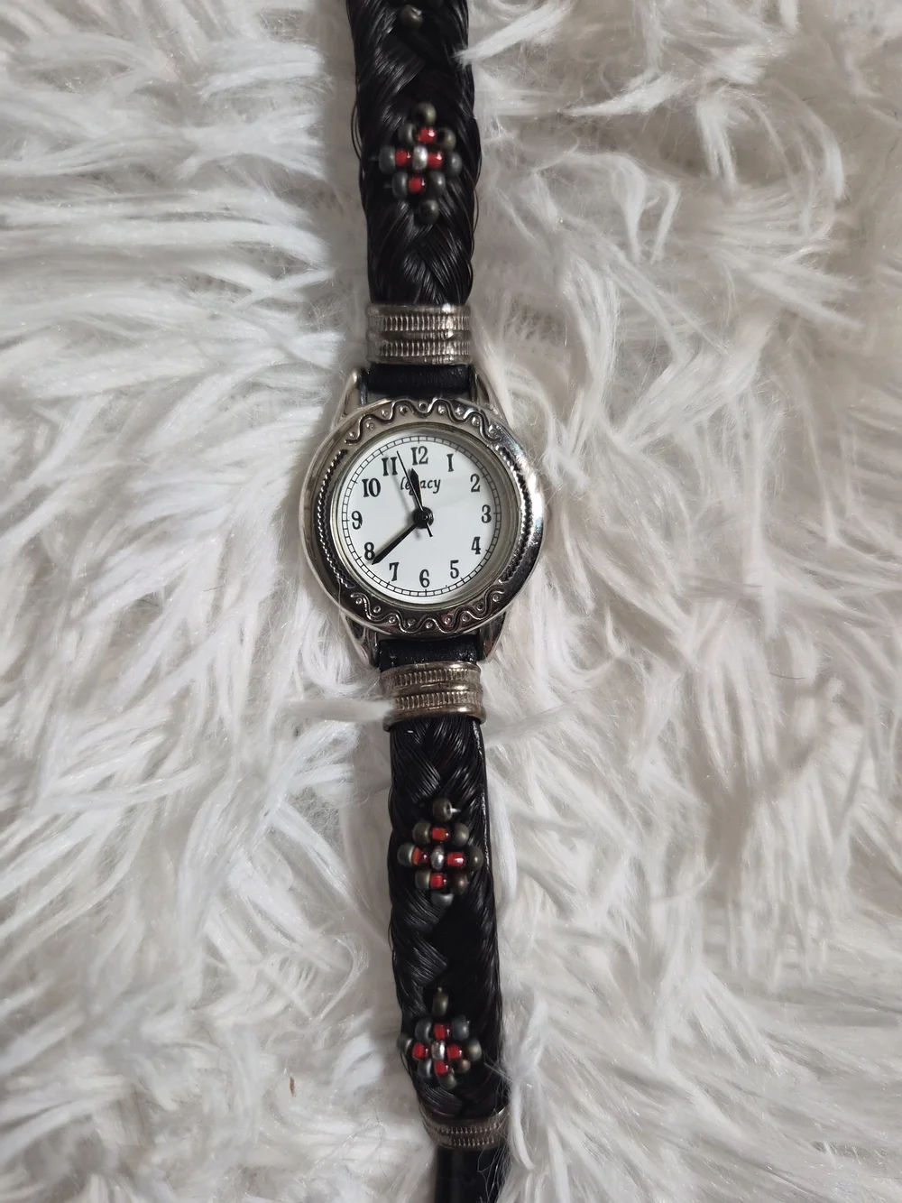 Vintage Womens Watch Legacy Watch Us Black Band Beaded Braided Topper Detail ✨️